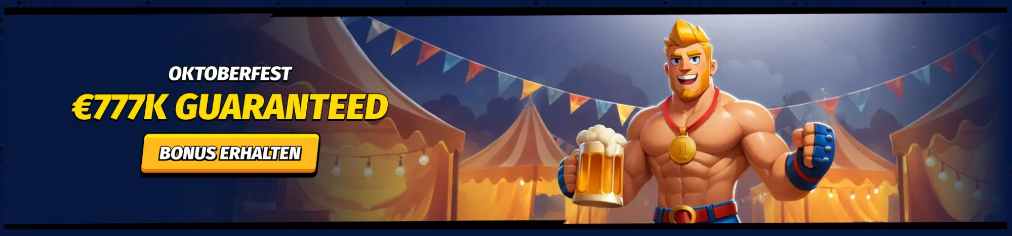 Oktoberfest Aktion mit Cartoon Figur und Bierkrug
